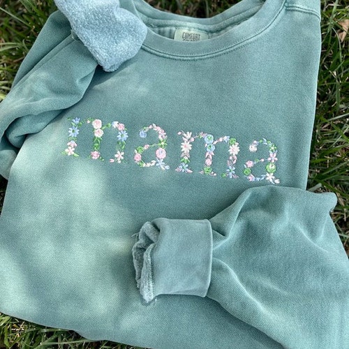 Embroidered floral mama crewneck gildan sweatshirt  etsy Embroidered floral mama crewneck gildan sweatshirt  etsy