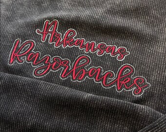 Arkansas Razorbacks Embroidered Washed Black Corded Crewneck Sweatshirt