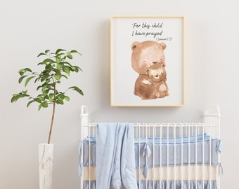 Boho "Por este niño oré" Impresión de arte cristiano, Madre osa y su cachorro Impresión de arte