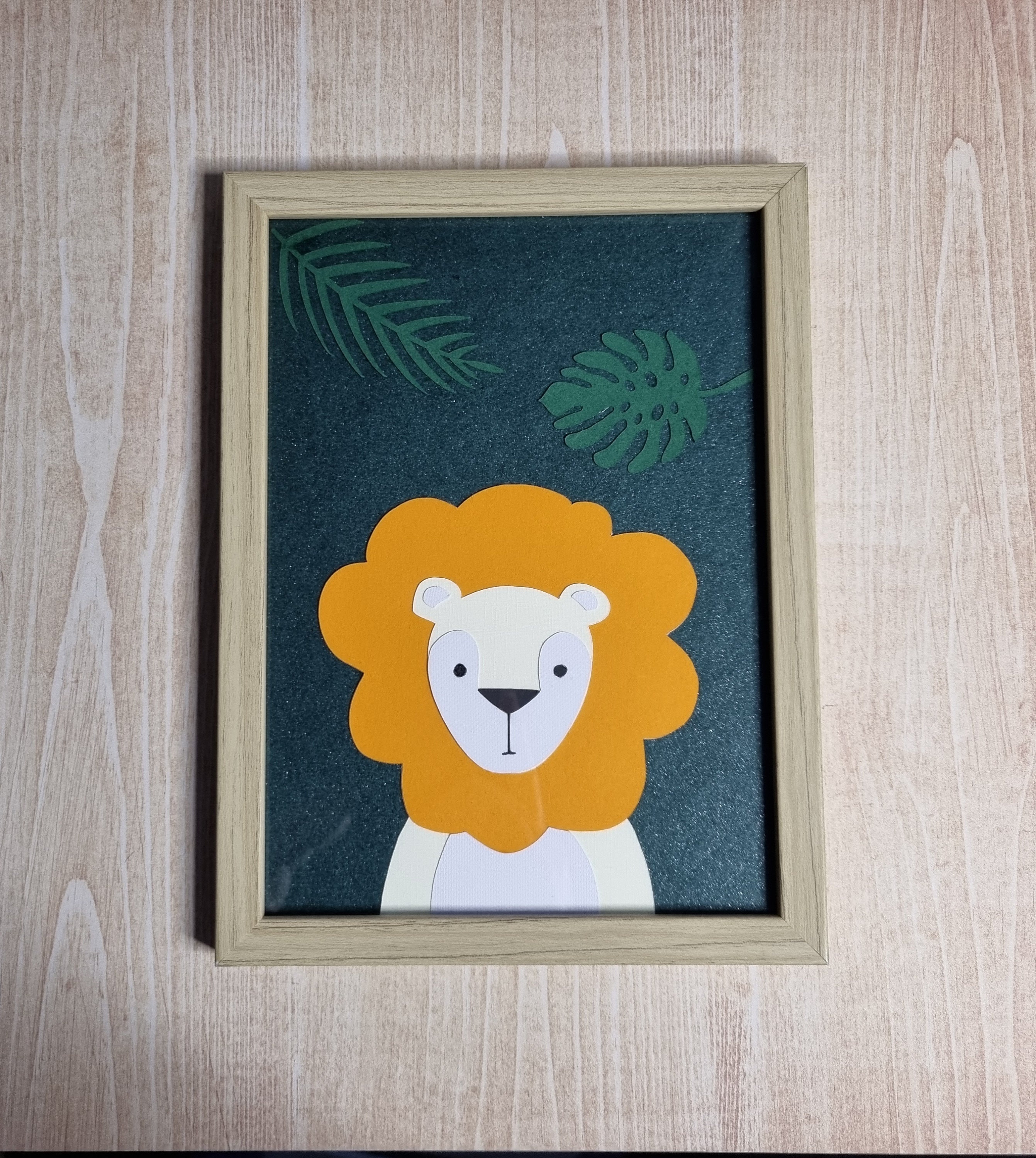 Cadre en Bois Animaux Lion Dans La Jungle