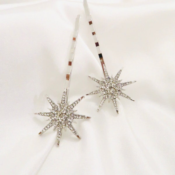 Bridal Celestial Star Hair Clips - Silver | Hair Accessories |