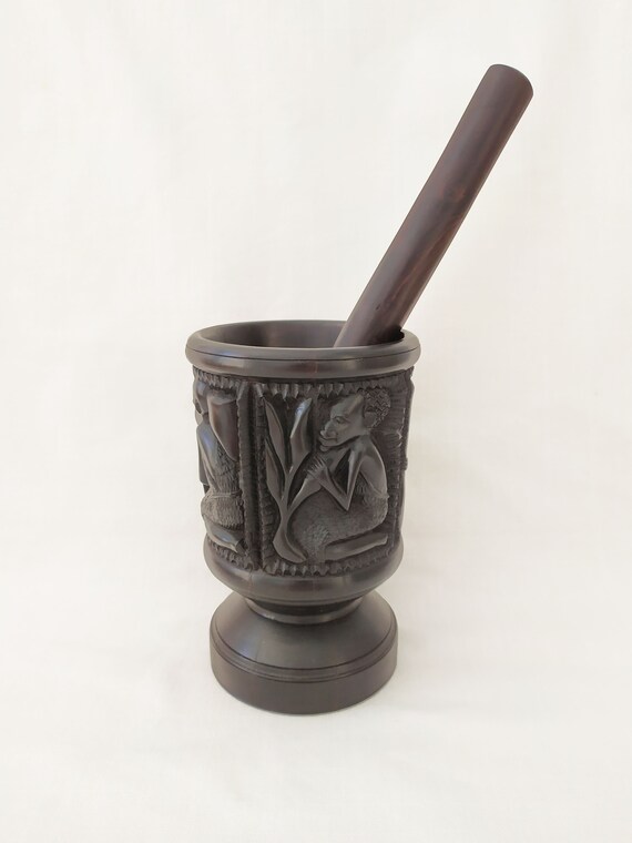 Rare African Ebony Mortar and Pestle Vintage 1970s Mortar Etsy