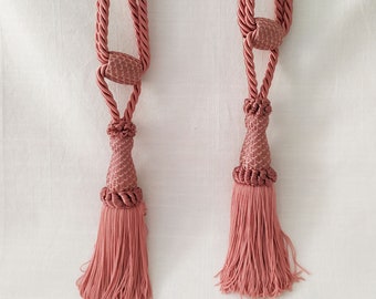 Set of two Vintage Antique Pink Curtain Tassels, Curtain Tie Backs, Drapery Tie Holder