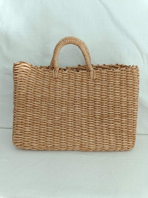 Vintage 1980s Raffia Tote Bag, Handmade Shopping … - image 2