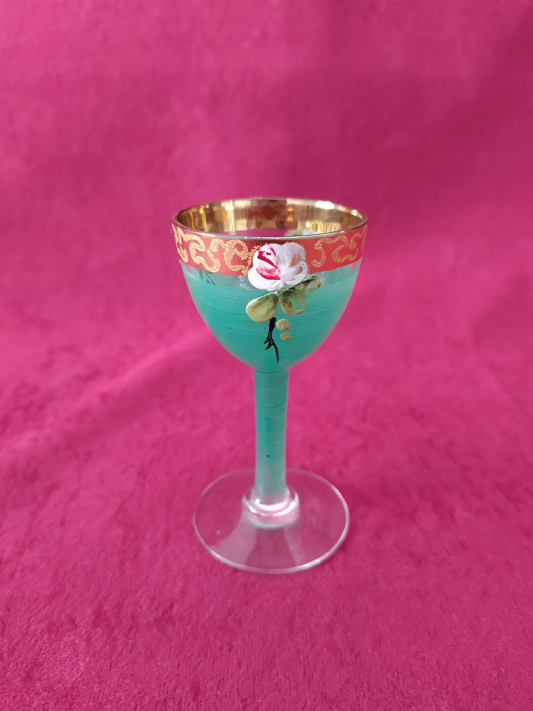 Rare Liqueur Glass Vintage 1960s Green Hand Painted Etsy