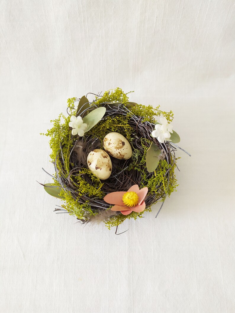 Adorable Bird Nests with Beige Eggs, Easter decoration, Country House Decoration image 1