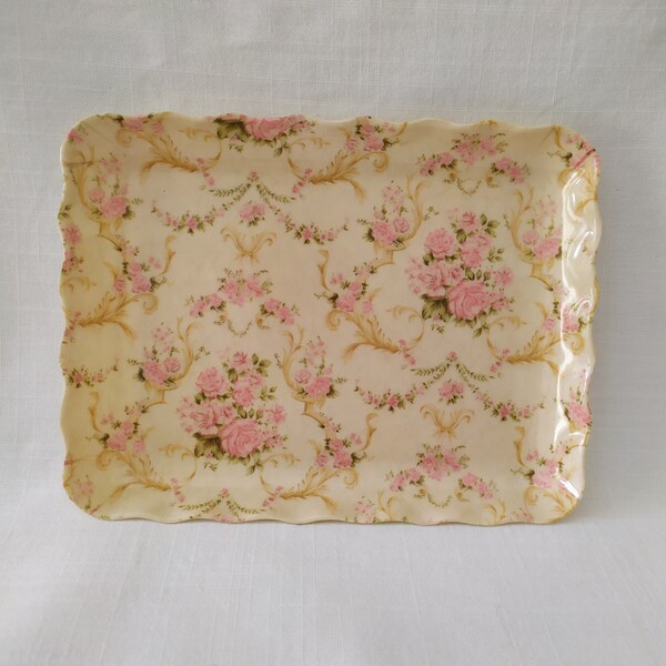 Floral Melamine Tray, Vintage 1980s Tray, Serving Tray