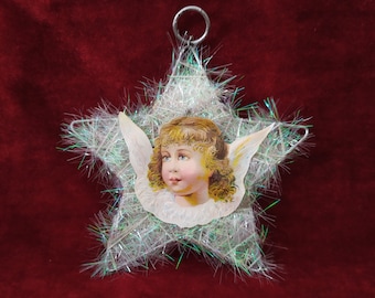 Star Christmas Ornament, Star Ornament with Angel, Christmas Decoration, Christmas Tree Ornament