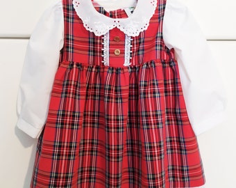 Tartan Dress, Girl’s Long Sleeved Scottish Royal Stewart Highland Dress 12/18 Months