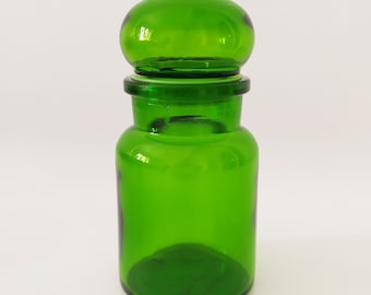 Apothecary Glass Jar, Vintage Emerald Green Glass Bubble Jar Made in Belgium