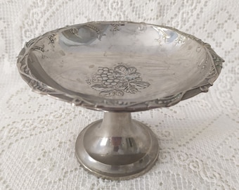 Vintage Pedestal Silver Plated Bowl with Decorative Details, Display Decor Bowl, Centerpiece, Serving Tray/Bowl, Afternoon Tea