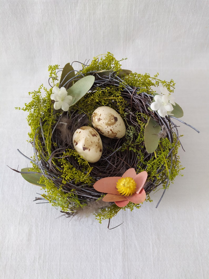 Adorable Bird Nests with Beige Eggs, Easter decoration, Country House Decoration image 4