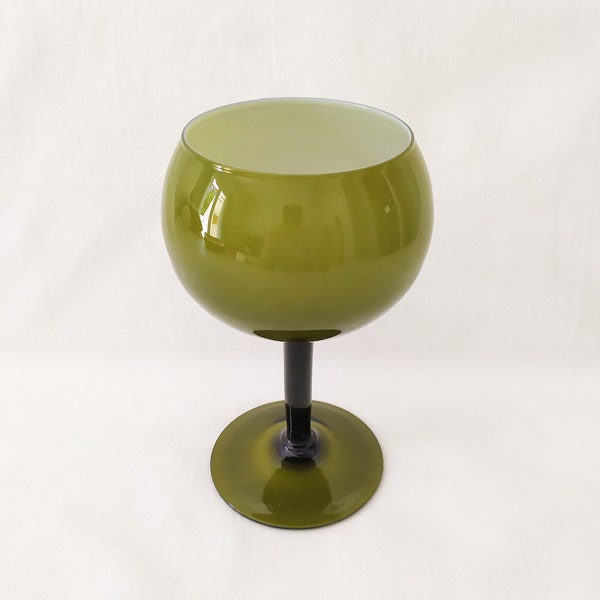 Mid Century Glass Vase, Modern Avocado Green Pedestal Footed Vase, Vintage Collectible Glass