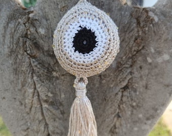 Evil Eye Hanging Ornament, Handmade Ornament, Crocheted Ornament