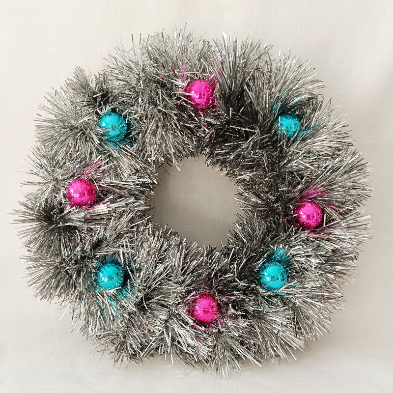 Silver Tinsel Ball Wreath Ornament main image 0