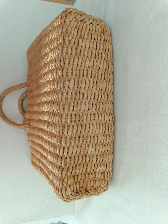 Vintage 1980s Raffia Tote Bag, Handmade Shopping … - image 3
