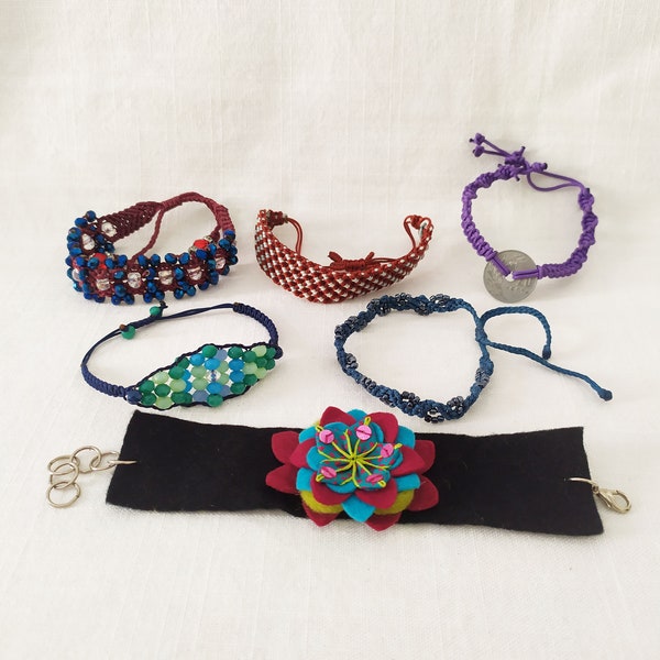 Lote de 6 pulseras hechas a mano, pulseras de macramé vintage, pulseras de amistad soutache tejidas a mano, pulsera de fieltro