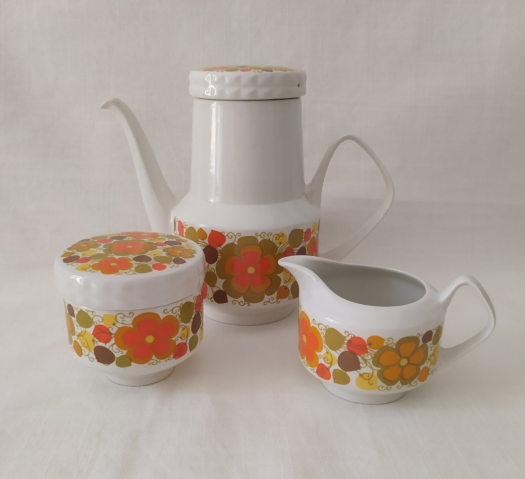 Vintage Pontesa Coffee Set, the Young Range “ Fantasia”, Orange