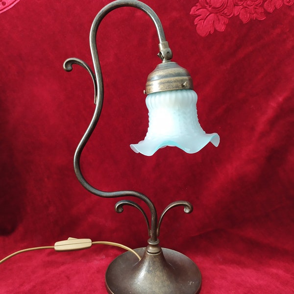 Vintage jaren 1950 Lilly Flower Brass tafellamp, romantische stijllamp, Victoriaanse stijl zwanenhalslamp