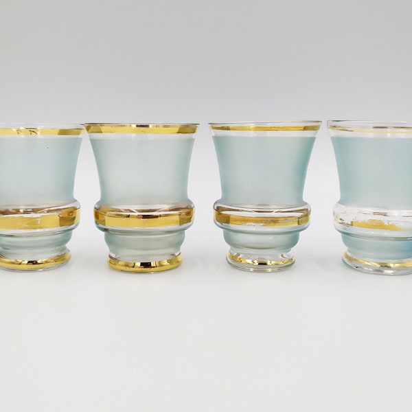 Shot Glasses, Set of Four Vintage Blue Glass Shot Glasses, 1950’s Collectible Aperitif Glasses