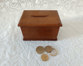 Vintage Wooden Money Box, Handmade Savings Box, Collectible