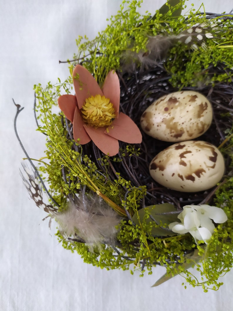 Adorable Bird Nests with Beige Eggs, Easter decoration, Country House Decoration image 3