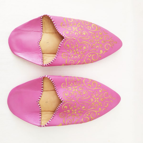 Leather Slippers, Lilac Leather Moroccan Mules, Pointy Babouche Mules