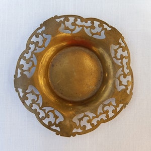 Vintage Brass Bowl, Openwork Dish, Pillar Candle Plate