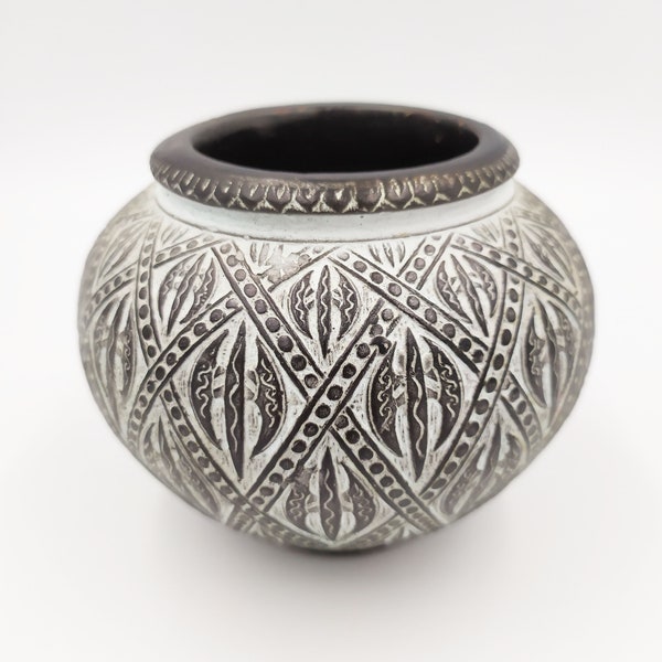 Minoan Ceramic Vase, Vintage 1970’s Cretan Handmade Hand Painted Ceramic Vase With Minoan Double Axe, Collectible Pottery