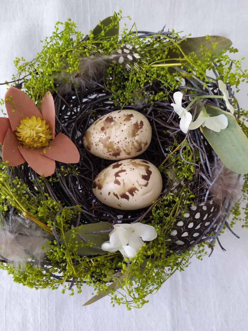 Adorable Bird Nests with Beige Eggs, Easter decoration, Country House Decoration image 5