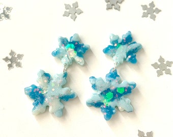 Boucles d'oreilles Ice Queen flocon de neige en pâte polymère