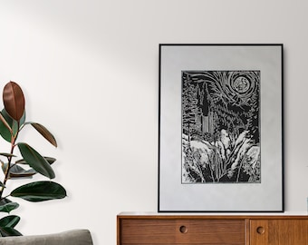 Original Linoprint LOST - Limited Edition of 15: handmade print & illustration - 50x62cm - 120grams/m2 paper