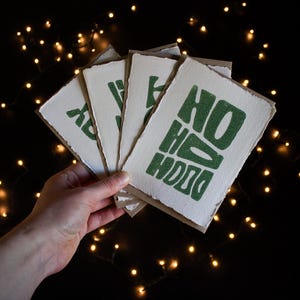 Biglietti di Natale unici stampati a mano A6 - set di 4 disegni - linoleum su carta di cotone riciclata 320gr/m2 - verde foresta