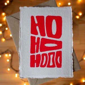 Carte de Noël unique imprimée à la main A6 - Linoprints sur papier coton recyclé 320 g/m2 - rouge ou vert