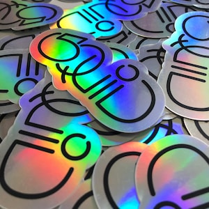Holographic sticker SQUID typography die cut