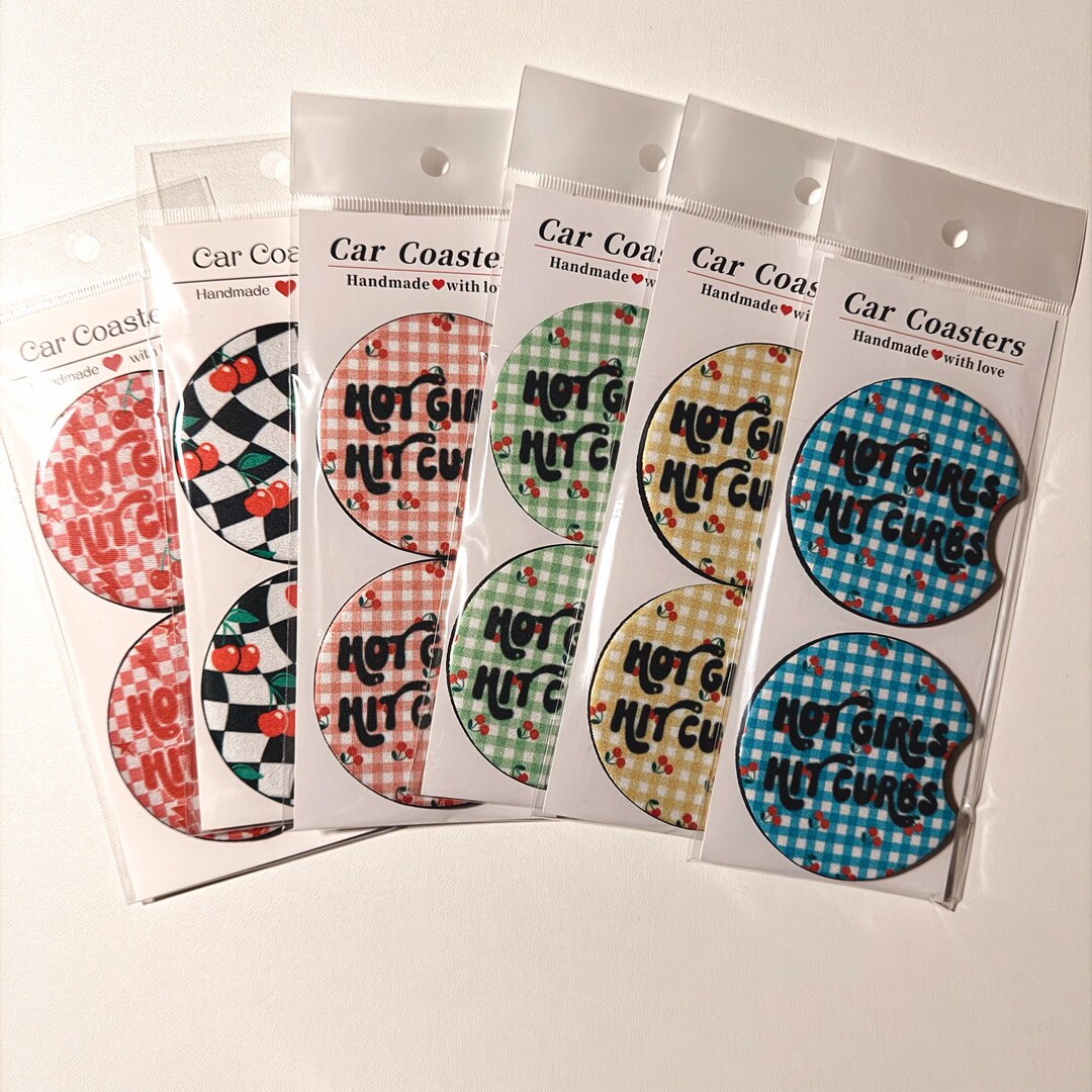 Cherry Car Coasters Set | Cute Gingham Cherry Cup Holder Coasters ...