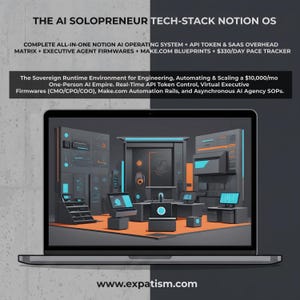 Modèle Notion pour entrepreneur solo IA : Système d’exploitation pour pile technologique, Suivi des jetons API, Messages d’agent IA, Plans Make.com et système à 10 000 $ par mois
