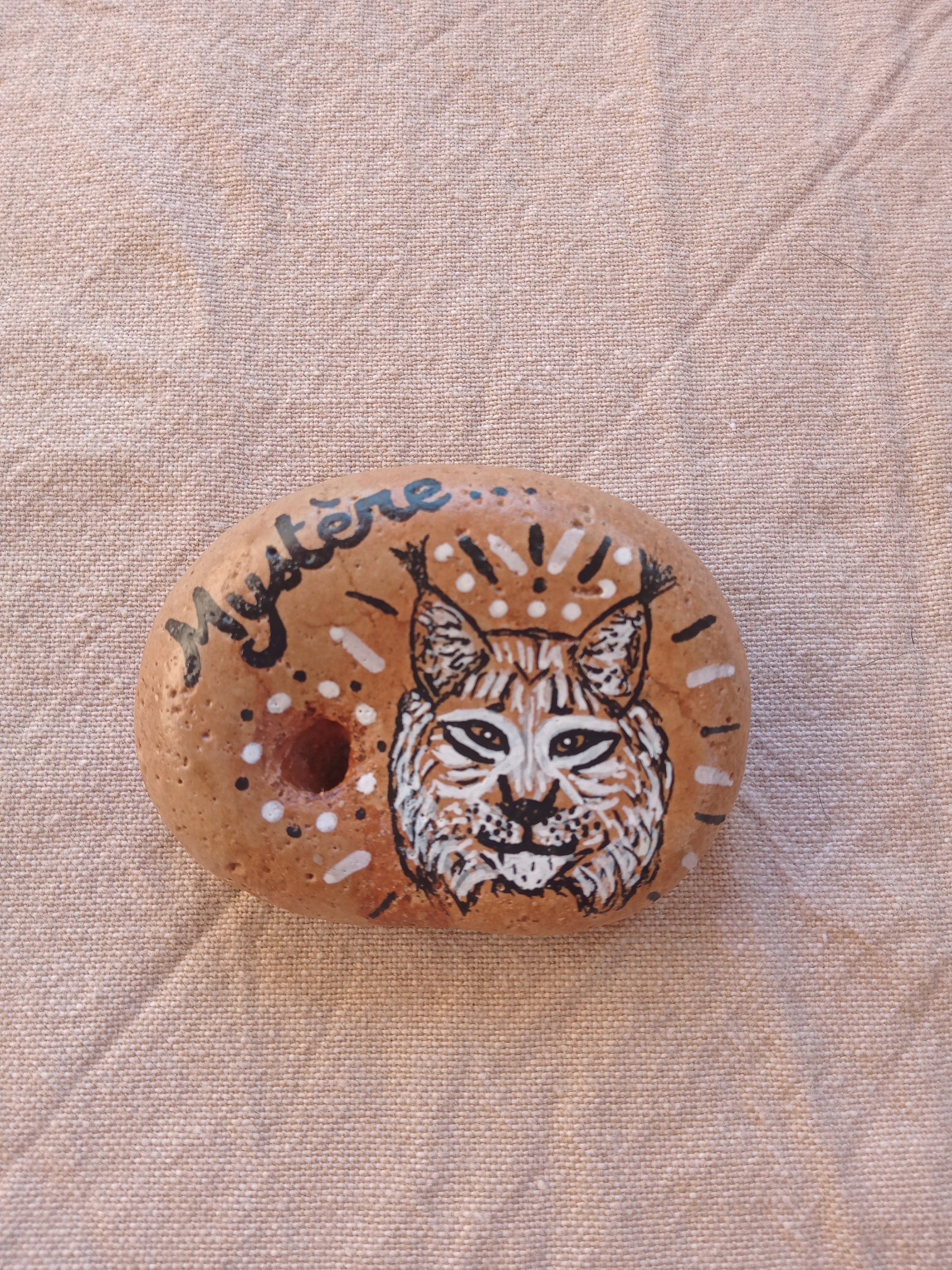 Galet Peint, Lynx, Porte Encens, Mystère, Painted Stone, Animal Totem, Roche Peinte