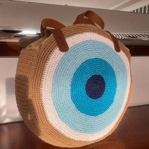Evil eye bag, evil eye shoulder bag, handknitted shoulder bag, handmade shoulder bag