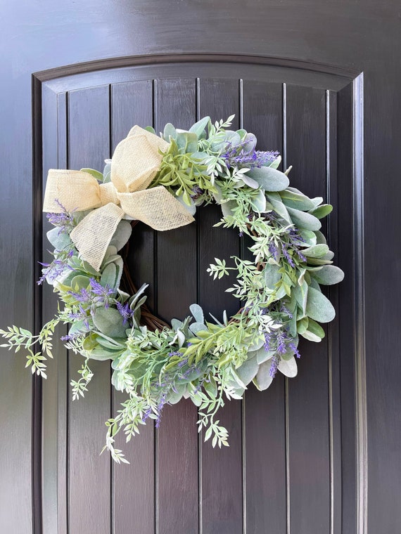 Lambs Ear Wreath for Front Door Lavender Wreath Farmhouse Etsy