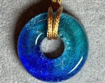 By Holoway - stunning & unique detachable petri effect resin donut azure blue teal ocean palette pendant necklace