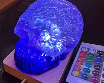 By Holoway - stunning light base / colour change crystal & glass chip heavy resin skull