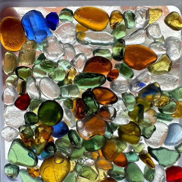100@ pieces genuine Seaham  hand foraged sea glass - framed display 11cm 4 inch square mixed colour