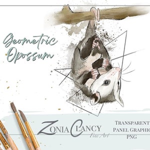 Geometric Opossum Panel Graphic | Opossum PNG | Watercolor Opossum | Geometric Animal | Sublimation Graphic | Geometric Opossum Graphic