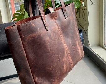 raw leather tote