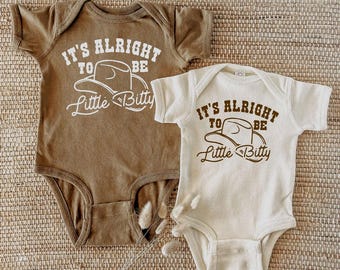 It&#39;s alright to be little bitty, western baby clothes, boho country one-piece, southern baby, country style baby, baby shower, cowboy hat