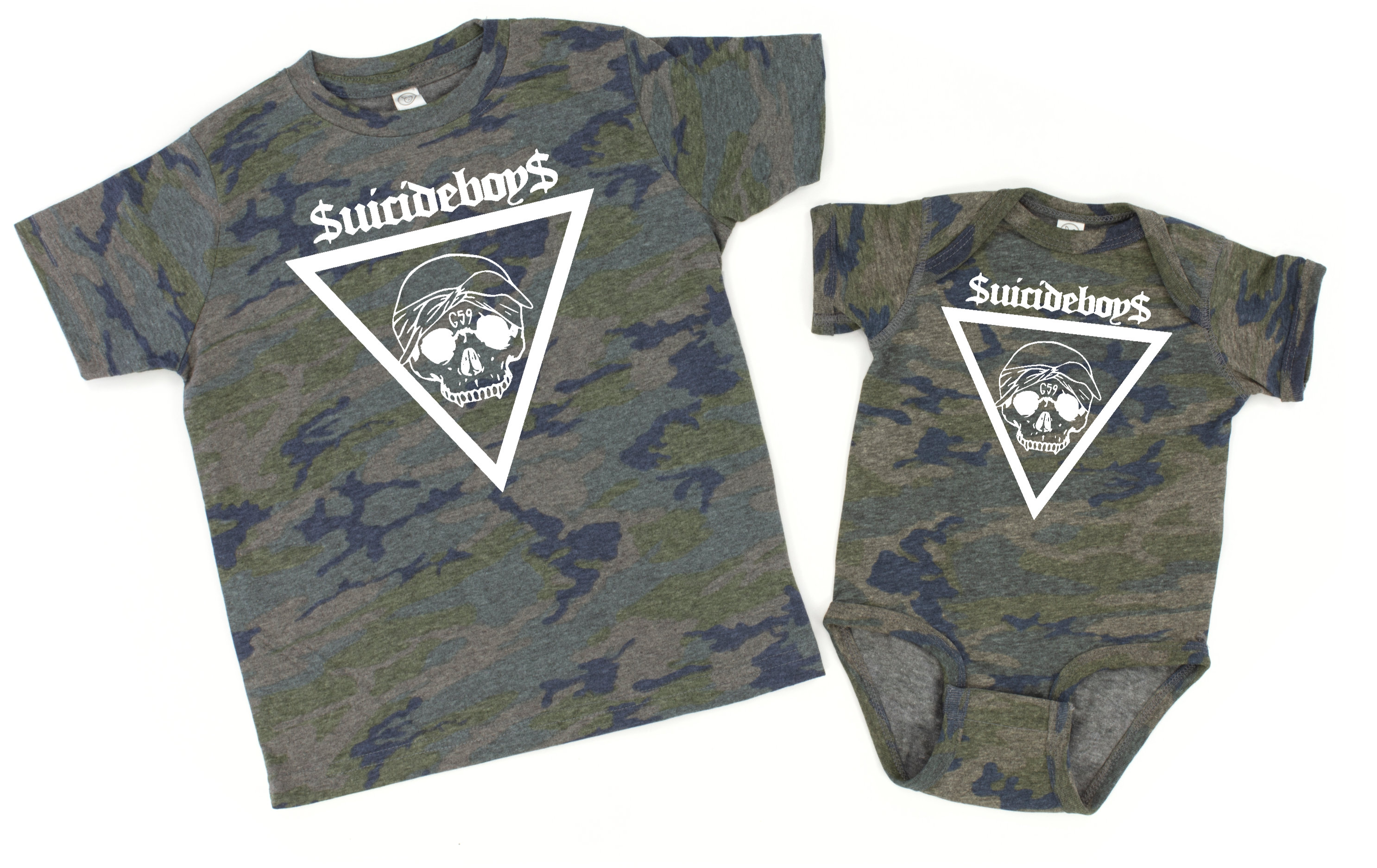 Suicideboys Camo Shirt & Baby Bodysuit, G59 Skull One Piece