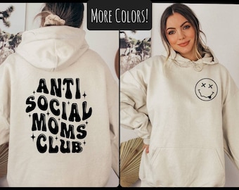 Anti Social Moms Club, modna bluza z kapturem, prezent na Dzień Matki, prezent urodzinowy, śliczna bluza z kapturem z napisem na plecach, bluza z kapturem retro, damska bluza z kapturem, punk
