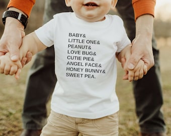 Baby Nicknames TShirt, Cutie Pie Baby Shirt, Angel Face Baby Tee, Little One Tshirt, Sweet Pea Baby Tee