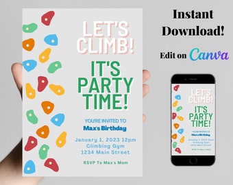 Rock Climbing Birthday Invitation - Kids Party Invitation - Instant Download